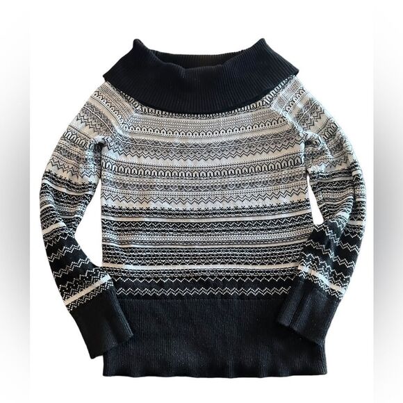 WHBM Winter Holiday Cowl Neck  Off Shoulder Fair Isle Wool Blend Sweater Size S - Picture 10 of 16